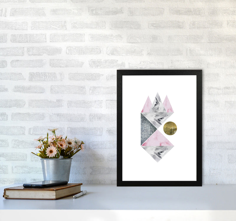 Pink And Grey Abstract Triangles Modern Print A3 White Frame