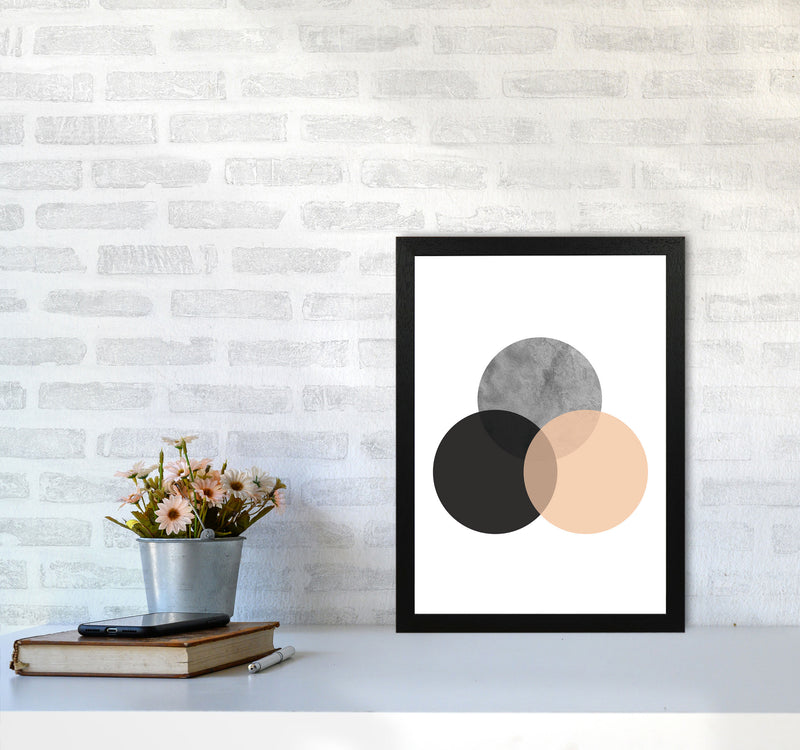 Peach And Black Abstract Circles Modern Print A3 White Frame