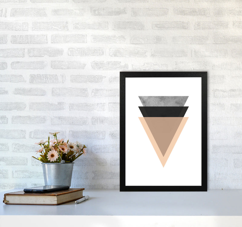Peach And Black Abstract Triangles Modern Print A3 White Frame