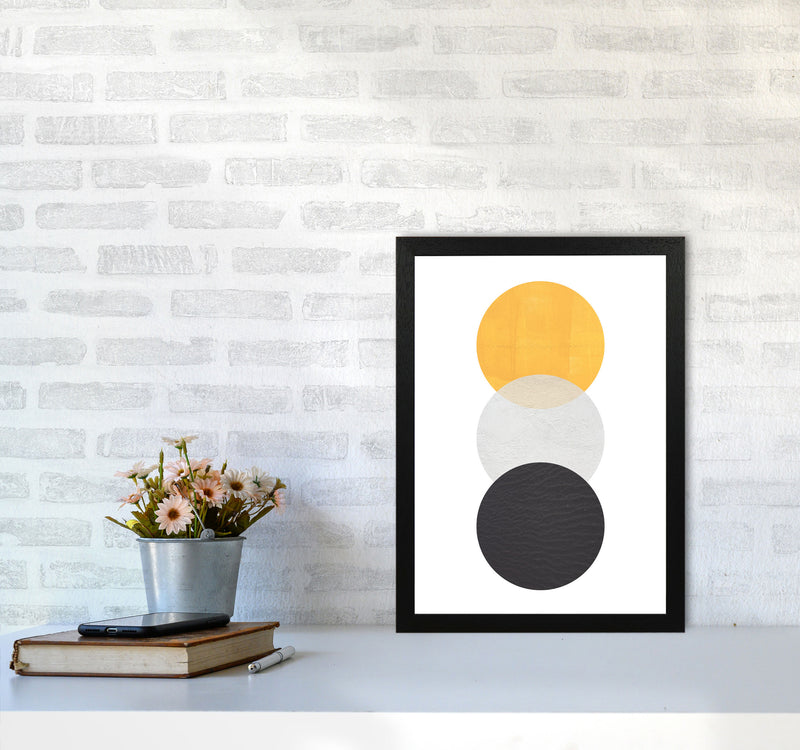 Yellow And Black Abstract Circles Modern Print A3 White Frame