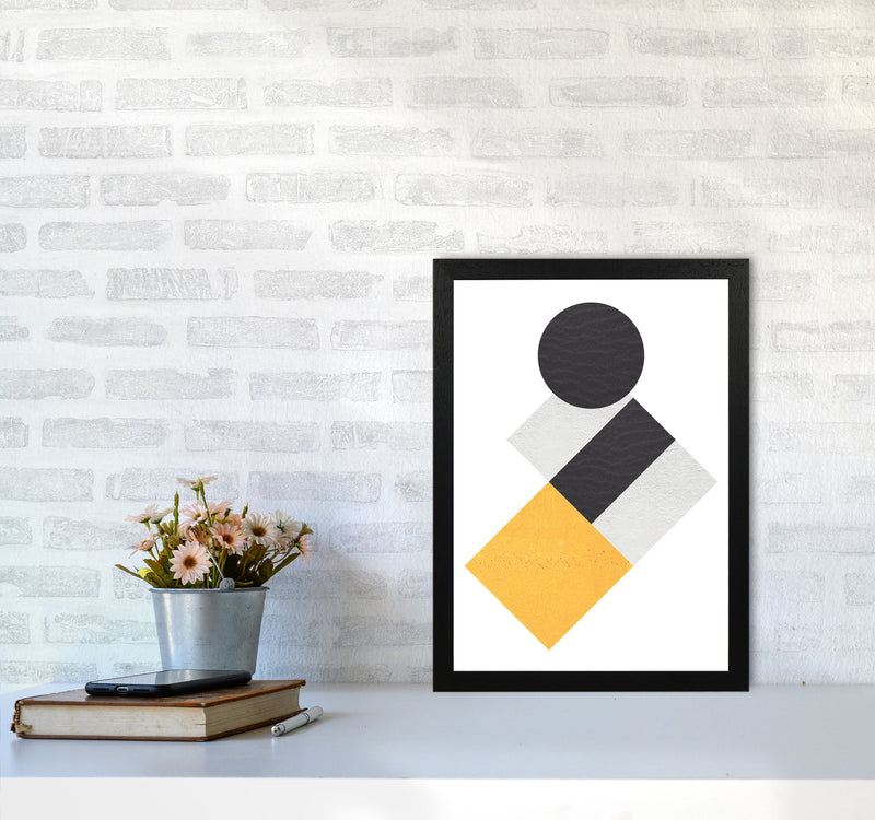 Yellow And Black Abstract Circles And Squares Modern Print A3 White Frame