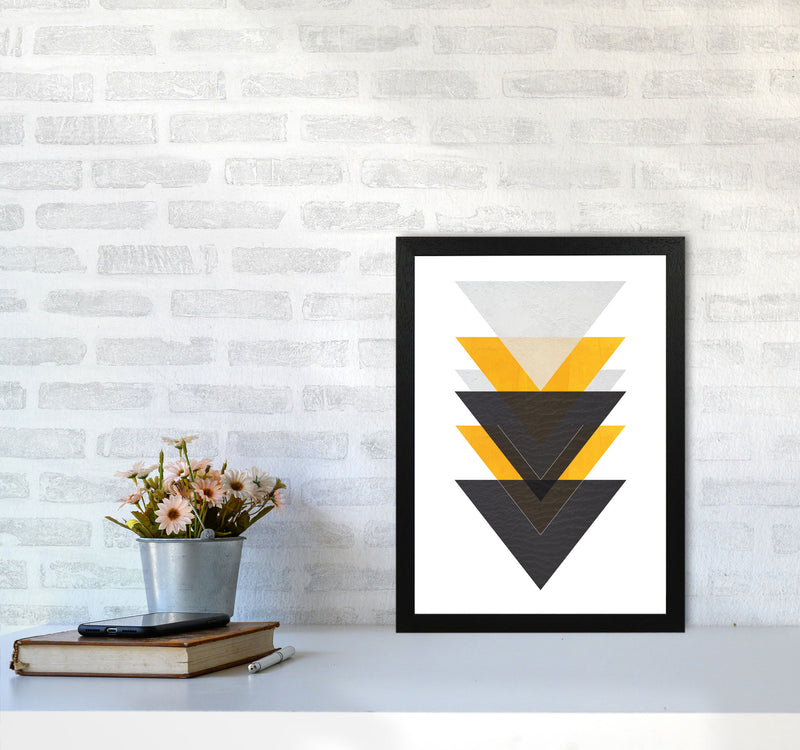 Yellow And Black Abstract Triangles Modern Print A3 White Frame