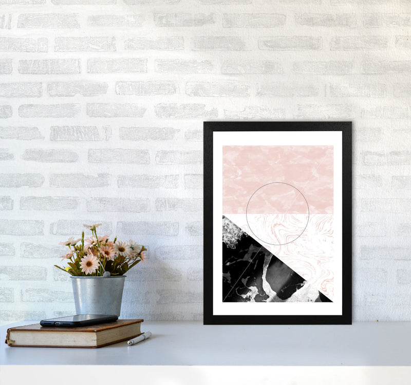 Black And Pink Marble Abstract Rectangle Shapes Modern Print A3 White Frame
