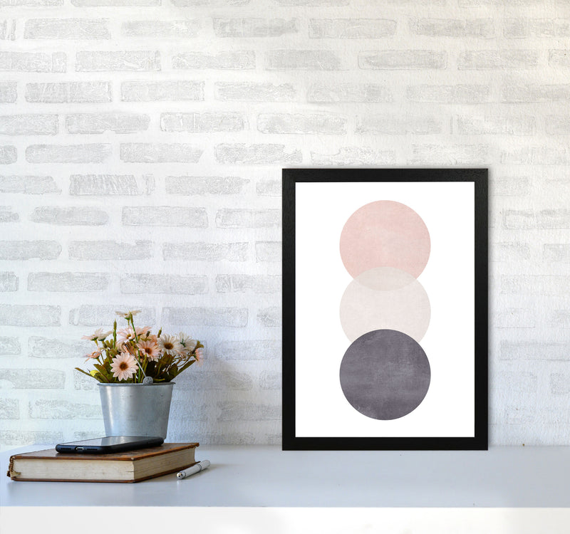 Cotton, Pink And Grey Abstract Circles Modern Print A3 White Frame