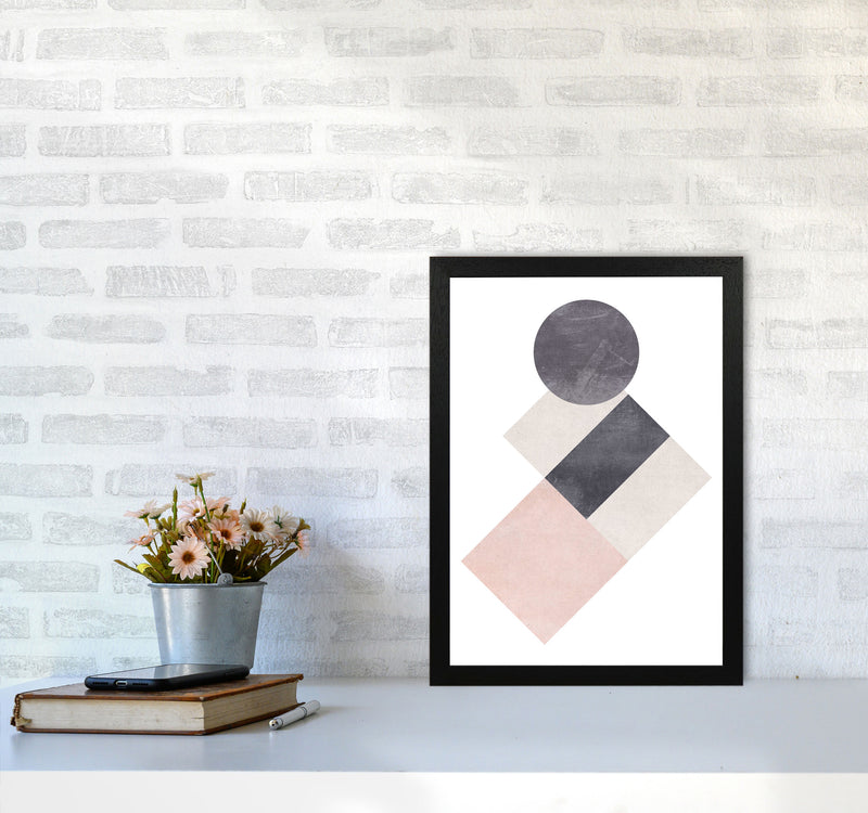 Cotton, Pink And Grey Abstract Squares And Circle Modern Print A3 White Frame