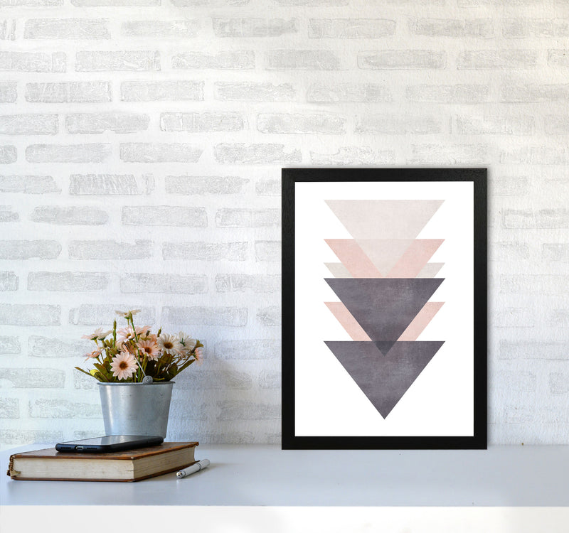 Cotton, Pink And Grey Abstract Triangles Modern Print A3 White Frame
