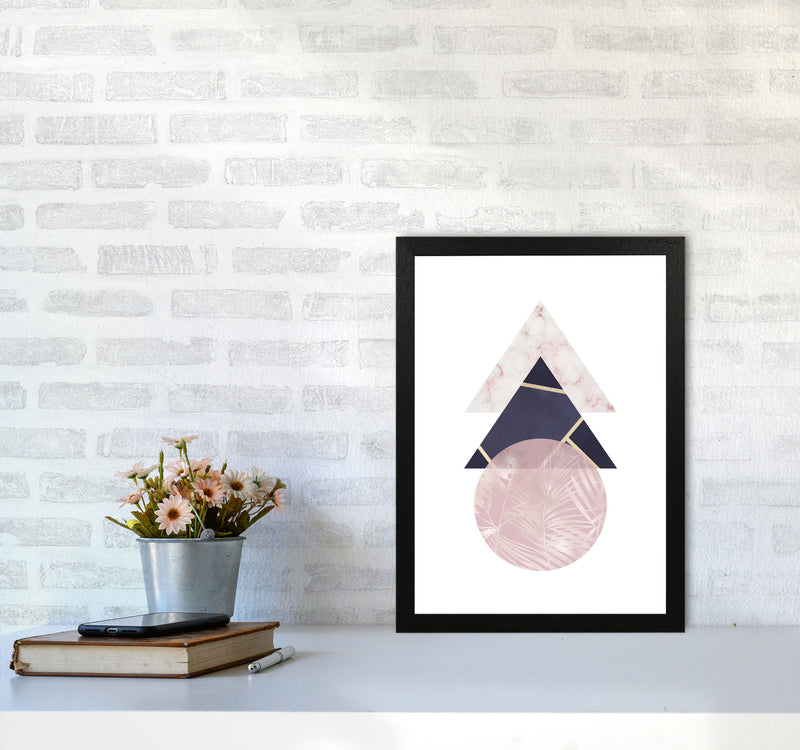 Pink And Navy Marble Abstract Triangles And Circle Modern Print A3 White Frame