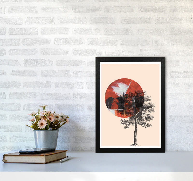 Red Sun And Tree Abstract Modern Print A3 White Frame