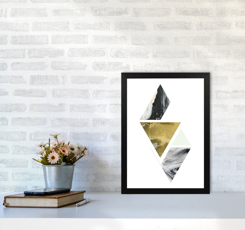 Textured Peach, Green And Grey Abstract Triangles Modern Print A3 White Frame