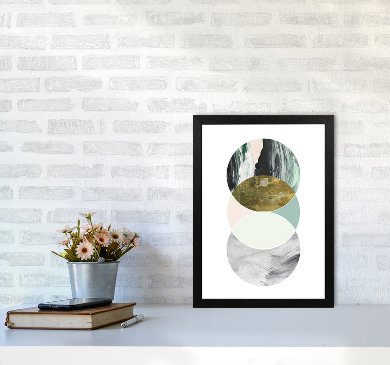 Textured Peach, Green And Grey Abstract Circles Modern Print A3 White Frame