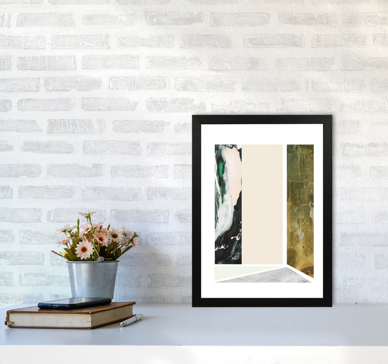 Textured Peach, Green And Grey Abstract Rectangle Shapes Modern Print A3 White Frame