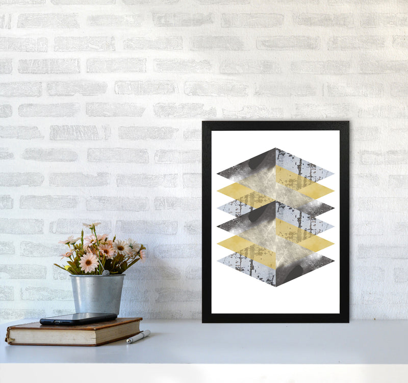 Scuff, Yellow And Grey Abstract Triangles Modern Print A3 White Frame