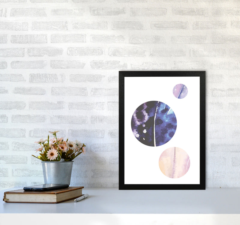 Pink And Purple Watercolour Planets Abstract Modern Print A3 White Frame