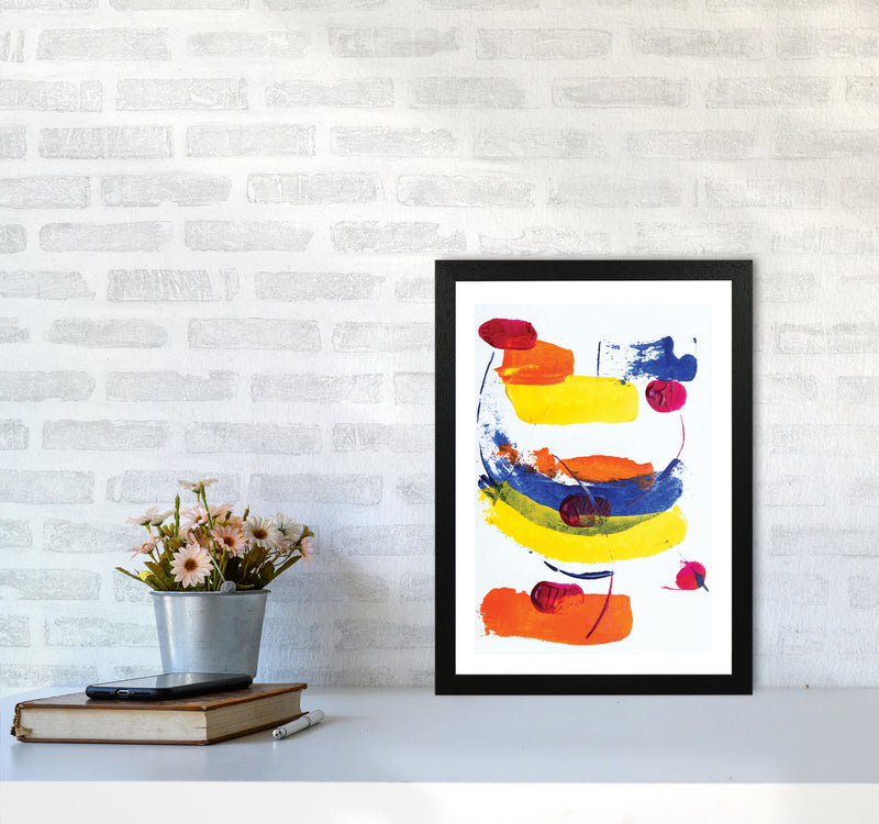Bright Yellow, Blue and Red Abstract Paint Strokes Modern Print A3 White Frame