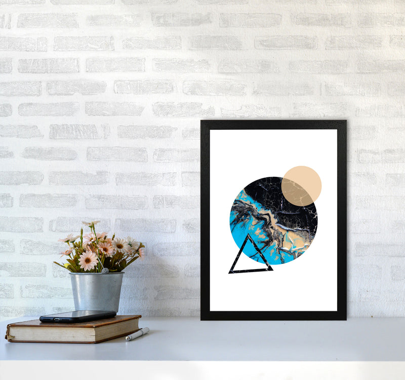 Blue Sand Abstract Circles Modern Print A3 White Frame