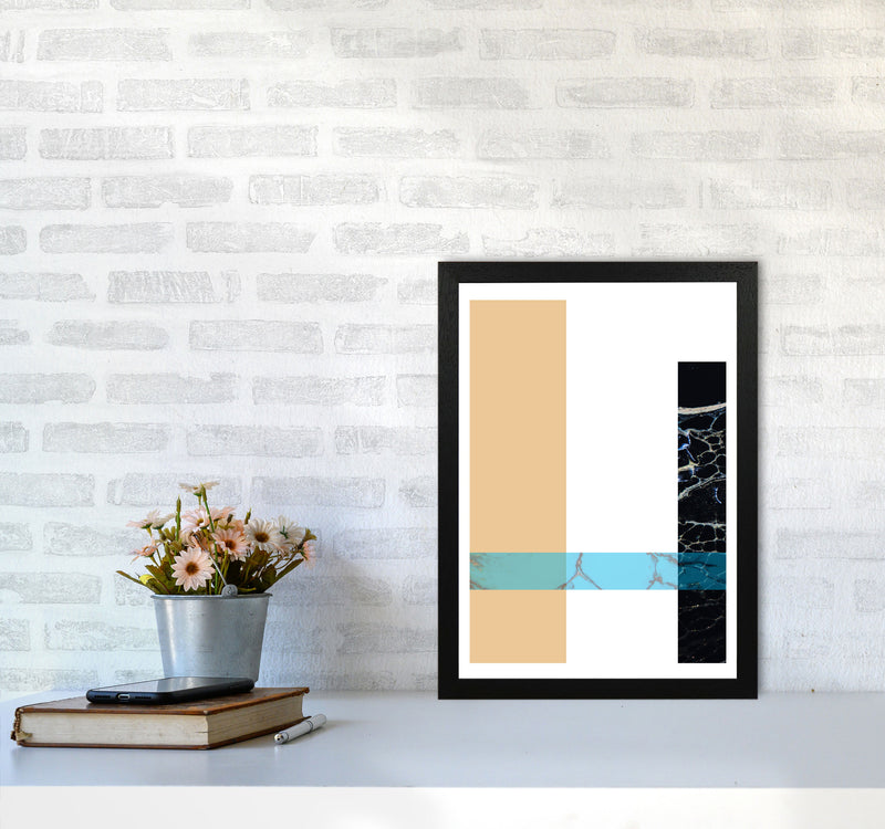 Blue Sand Abstract Rectangles Modern Print A3 White Frame