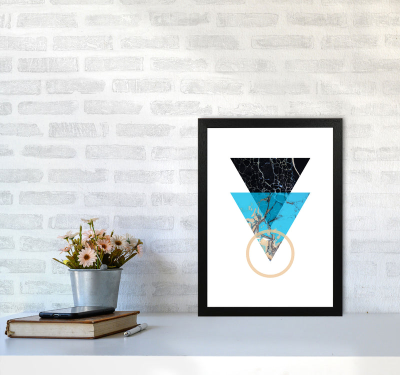 Blue Sand Abstract Triangles Modern Print A3 White Frame