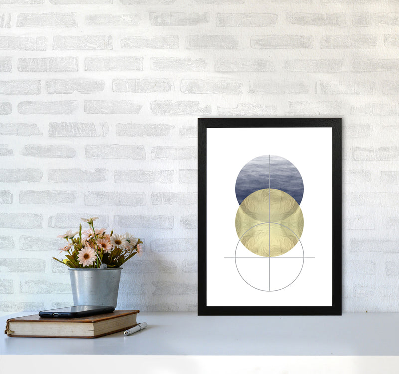 Navy And Gold Abstract Circles Modern Print A3 White Frame