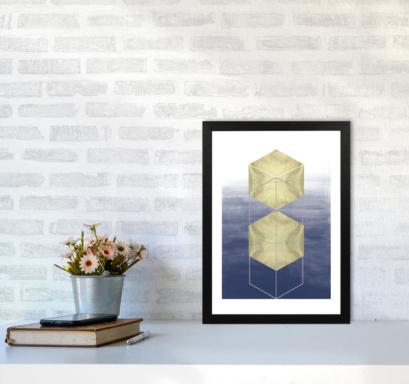 Navy And Gold Abstract Hexagons Modern Print A3 White Frame