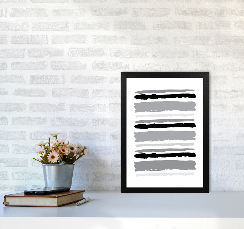 Black Contrast Abstract Stripes Modern Print A3 White Frame