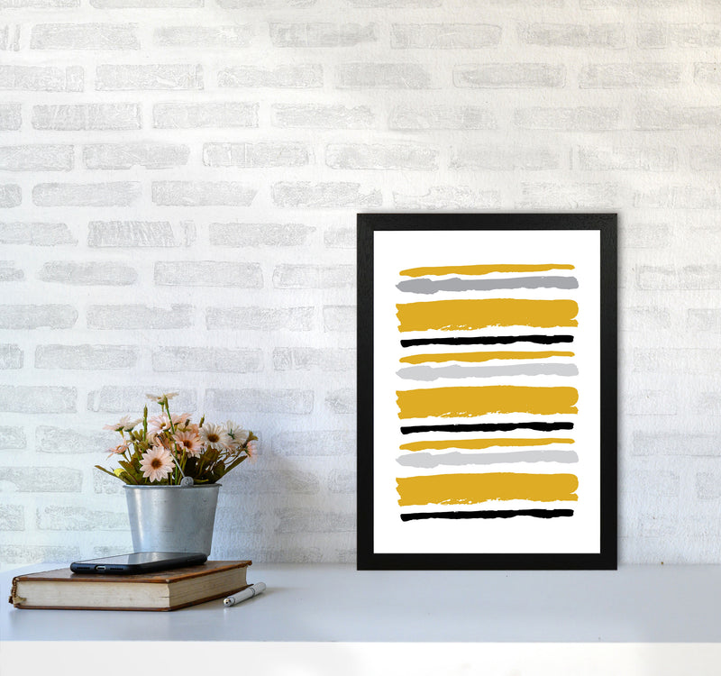 Mustard Contrast Abstract Stripes Modern Print A3 White Frame