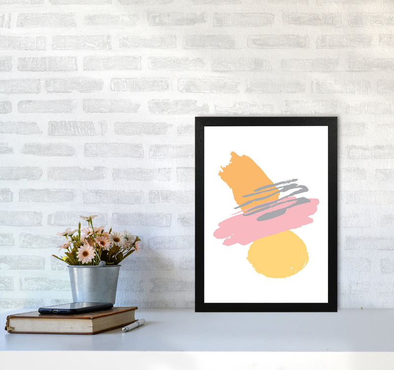 Pink And Orange Abstract Paint Shapes Modern Print A3 White Frame