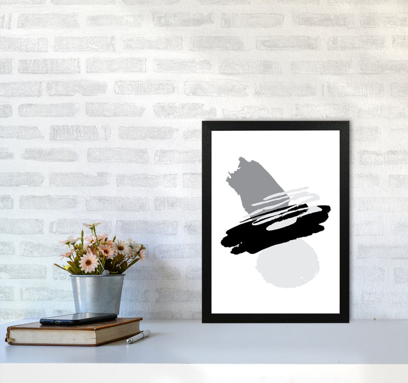 Black And Grey Abstract Paint Shapes Modern Print A3 White Frame