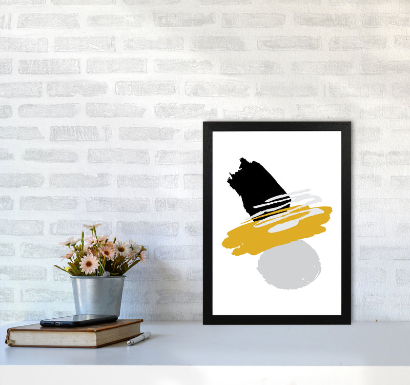 Mustard And Black Abstract Paint Shapes Modern Print A3 White Frame