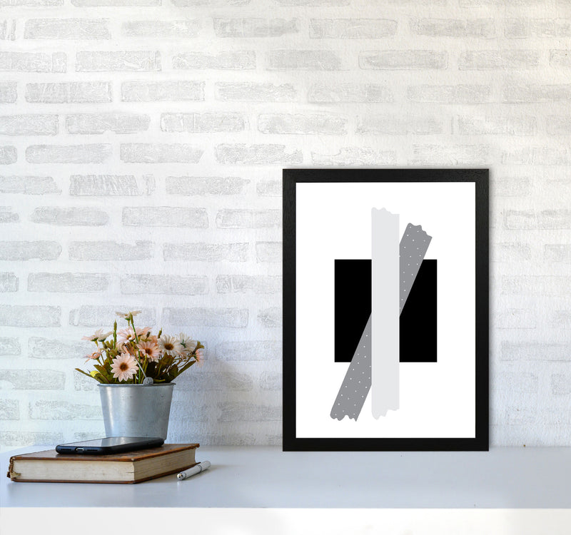 Black Square With Grey Bow Abstract Modern Print A3 White Frame