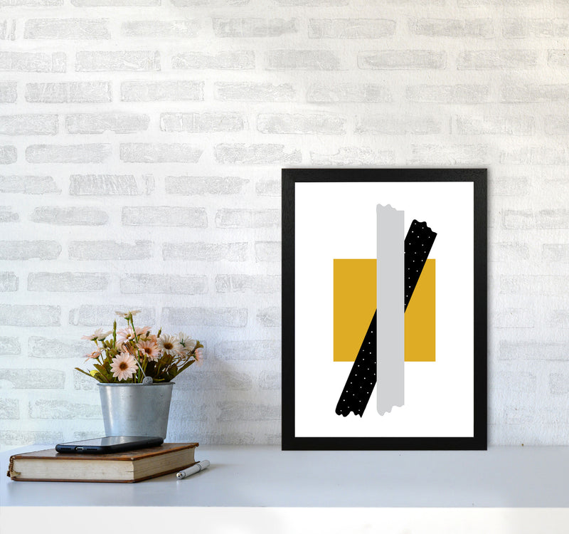 Yellow Square With Grey And Black Bow Abstract Modern Print A3 White Frame