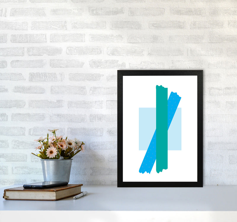 Blue Square With Blue And Teal Bow Abstract Modern Print A3 White Frame