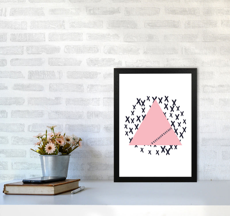 Pink Triangle With Crosses Abstract Modern Print A3 White Frame