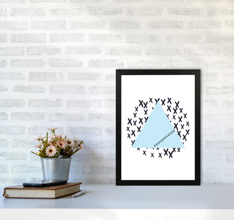 Blue Triangle With Crosses Abstract Modern Print A3 White Frame