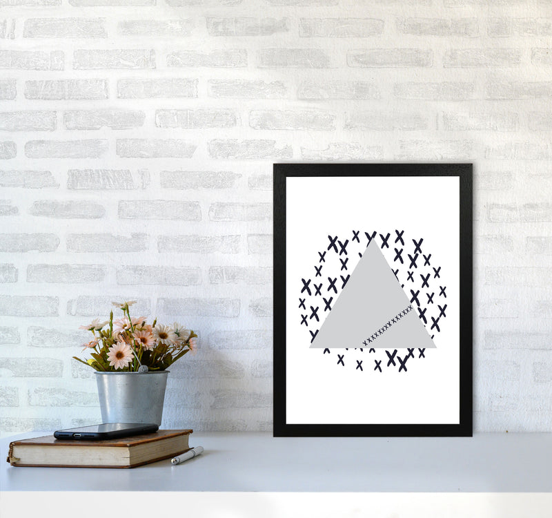 Grey Triangle With Crosses Abstract Modern Print A3 White Frame