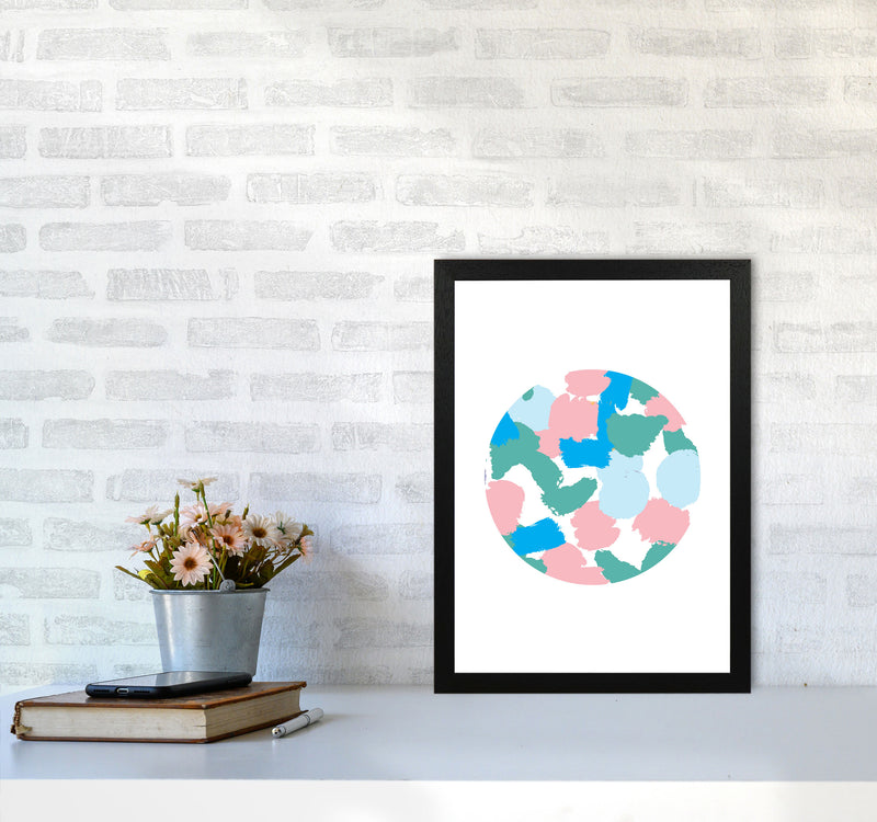 Pink And Green Paint Splodge Circle Abstract Modern Print A3 White Frame