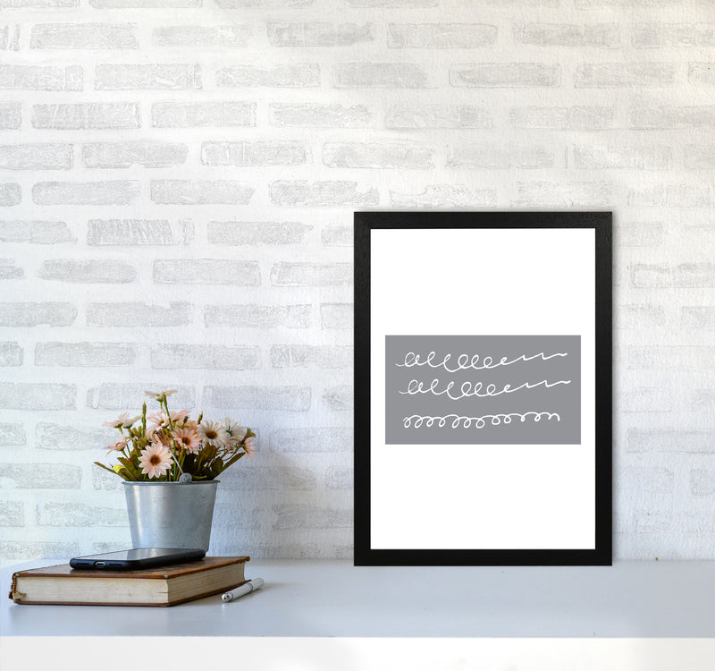 Grey Rectangle Swirls Abstract Modern Print A3 White Frame