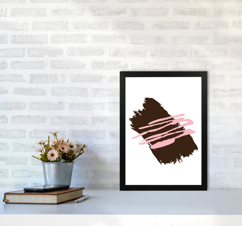 Black Jaggered Paint Brush Abstract Modern Print A3 White Frame