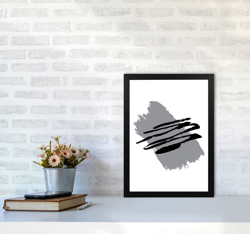Grey Jaggered Paint Brush Abstract Modern Print A3 White Frame