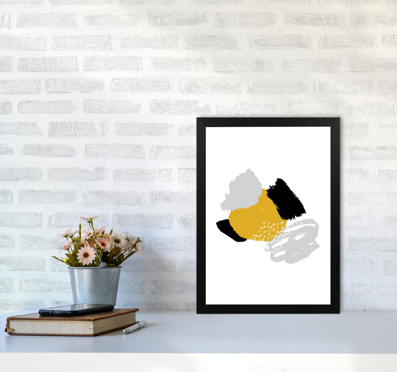 Mustard And Black Mismatch Abstract Modern Print A3 White Frame