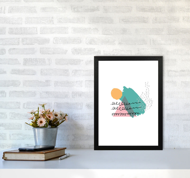 Pink And Teal Mountain Sun Abstract Modern Print A3 White Frame