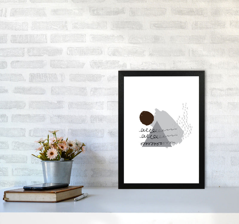 Grey And Black Mountain Sun Abstract Modern Print A3 White Frame