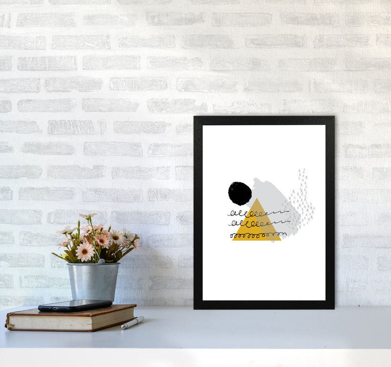 Mustard And Black Mountain Sun Abstract Modern Print A3 White Frame