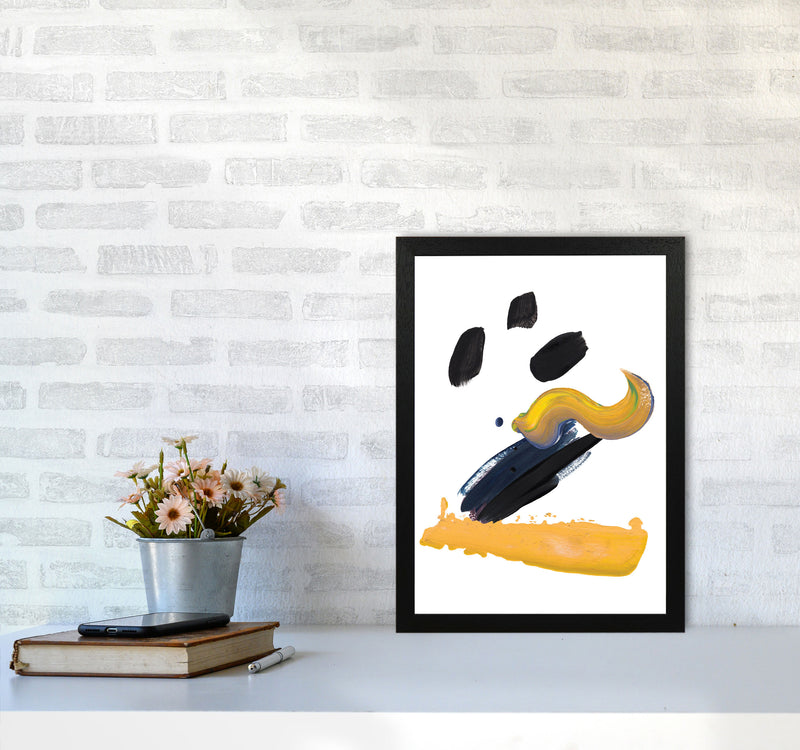 Mustard And Black Abstract Paint Strokes Modern Print A3 White Frame