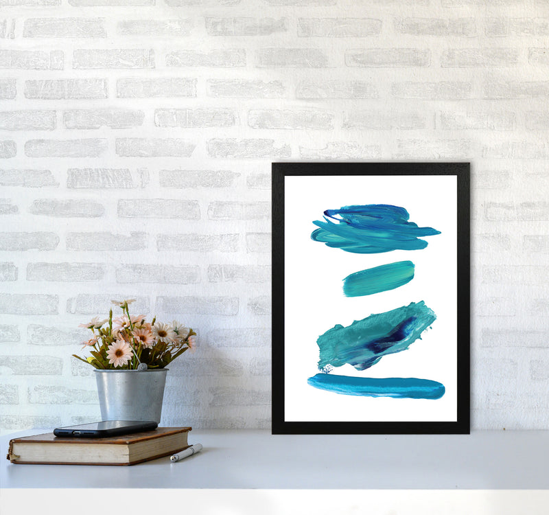 Turquoise Abstract Paint Strokes Modern Print A3 White Frame