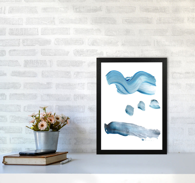 Light Blue Abstract Paint Strokes Modern Print A3 White Frame