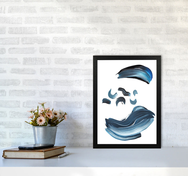 Dark Blue And Grey Abstract Paint Strokes Modern Print A3 White Frame