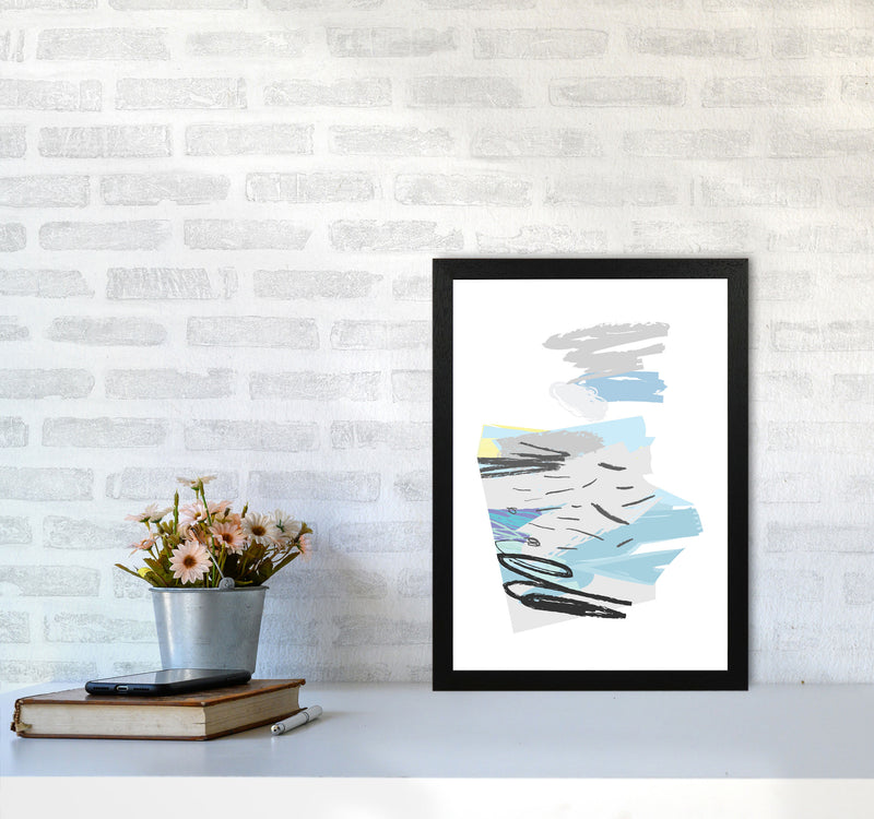 Blue And Grey Abstract Drawings Modern Print A3 White Frame