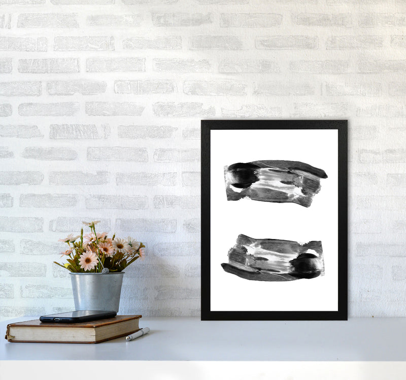 Black Abstract Paint Strokes Modern Print A3 White Frame