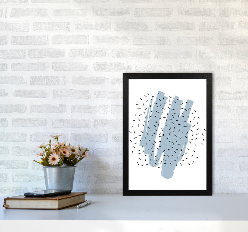 Blue Paint With Black Polka Abstract Modern Print A3 White Frame