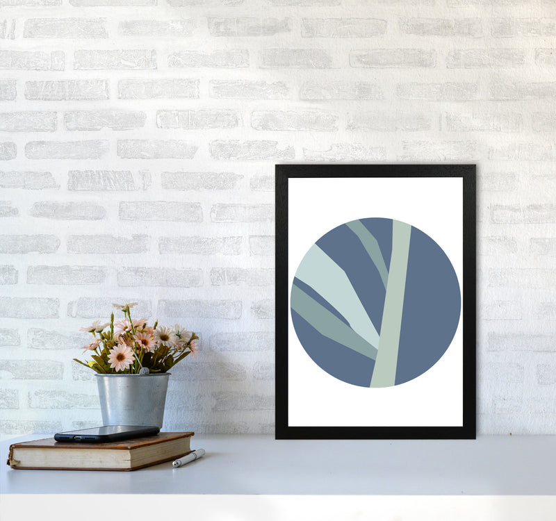 Navy Abstract Circle With Branches Modern Print A3 White Frame